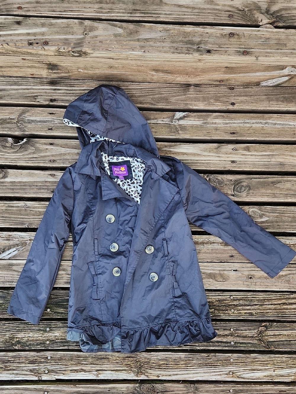 Pink Platinum Black Bow Rain Jacket Coat Girls 10/12 Leopard Wind Breaker Hood